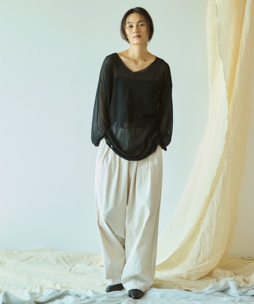 Libra Cue（リブラ キュー）の「Vネックシアーニット（ニット/セーター・レディース・グレー/アイボリー/ブラック・FREE）」の22枚目の写真