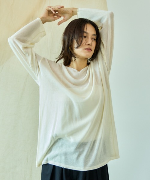 Libra Cue（リブラ キュー）の「Vネックシアーニット（ニット/セーター・レディース・グレー/アイボリー/ブラック・FREE）」の5枚目の写真