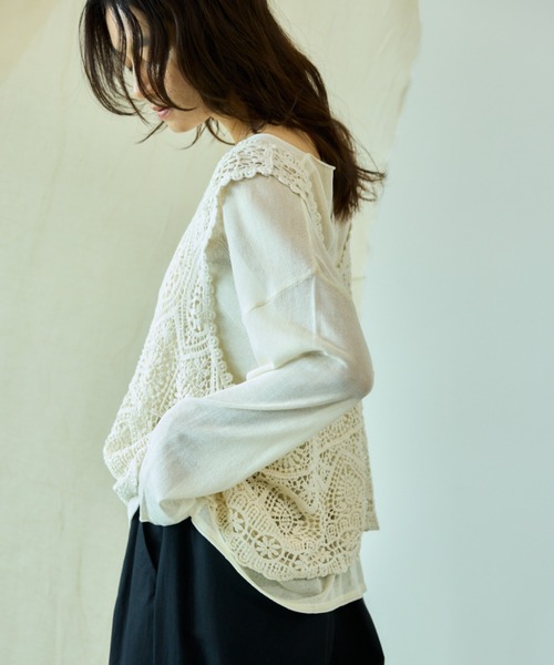 Libra Cue（リブラ キュー）の「Vネックシアーニット（ニット/セーター・レディース・グレー/アイボリー/ブラック・FREE）」の10枚目の写真