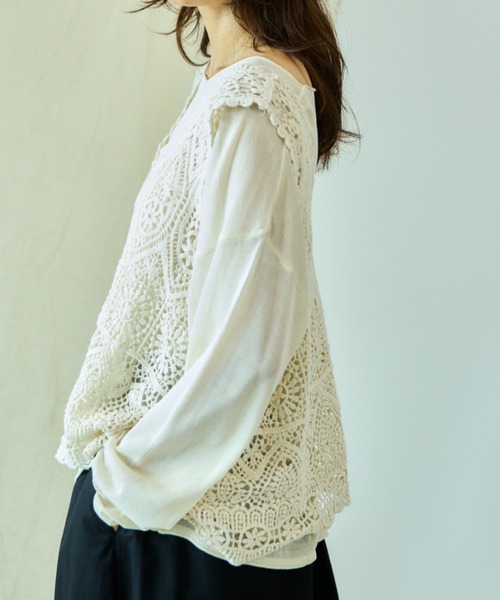 Libra Cue（リブラ キュー）の「Vネックシアーニット（ニット/セーター・レディース・グレー/アイボリー/ブラック・FREE）」の11枚目の写真