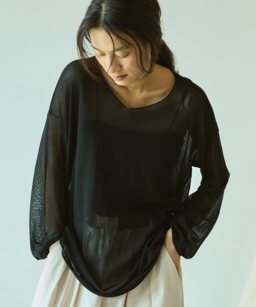 Libra Cue（リブラ キュー）の「Vネックシアーニット（ニット/セーター・レディース・グレー/アイボリー/ブラック・FREE）」の15枚目の写真