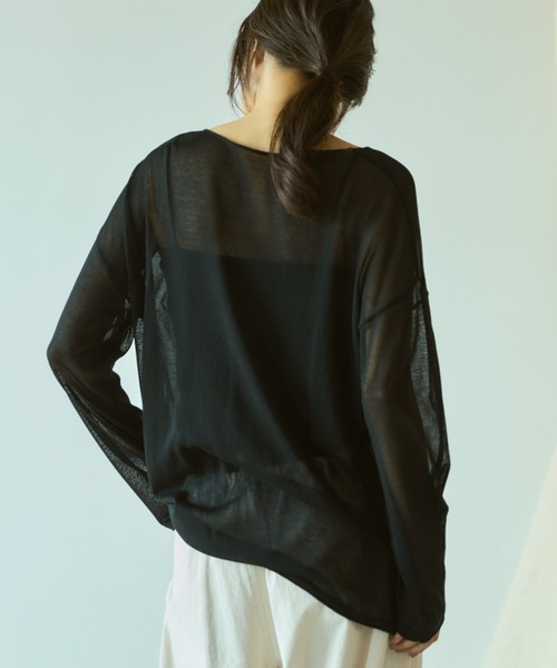 Libra Cue（リブラ キュー）の「Vネックシアーニット（ニット/セーター・レディース・グレー/アイボリー/ブラック・FREE）」の17枚目の写真