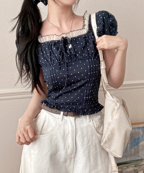 セール】【ZOZO限定】シュシュ付きドットブラウス（シャツ