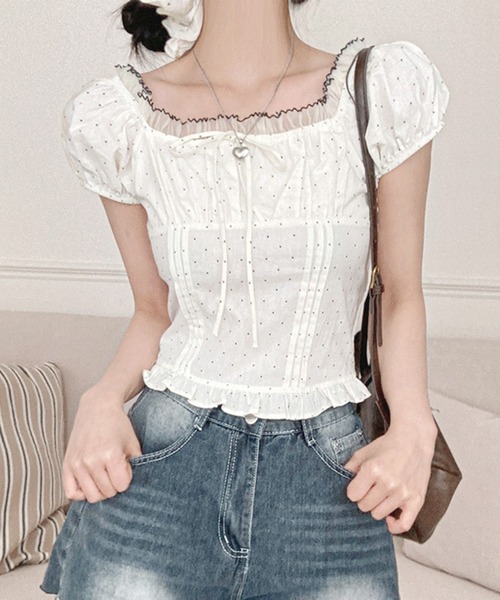 frunco（フランコ）の「【ZOZOTOWN限定】シュシュ付きドットブラウス（シャツ/ブラウス・レディース・ホワイト/レッド/ネイビー・FREE）」の2枚目の写真