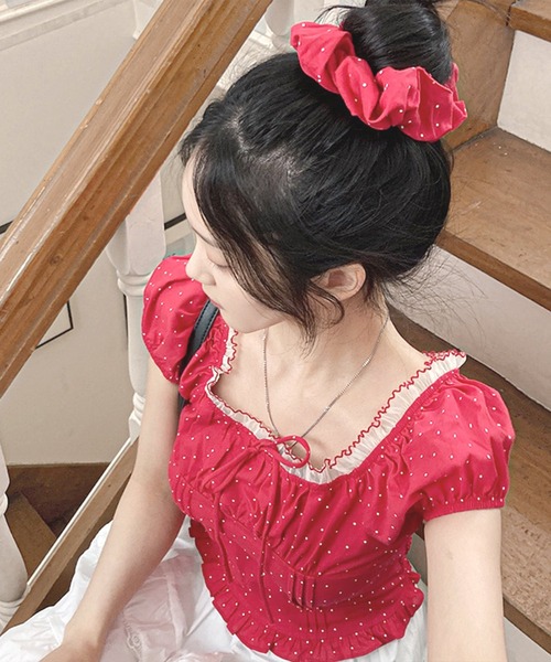 frunco（フランコ）の「【ZOZOTOWN限定】シュシュ付きドットブラウス（シャツ/ブラウス・レディース・ホワイト/レッド/ネイビー・FREE）」の10枚目の写真