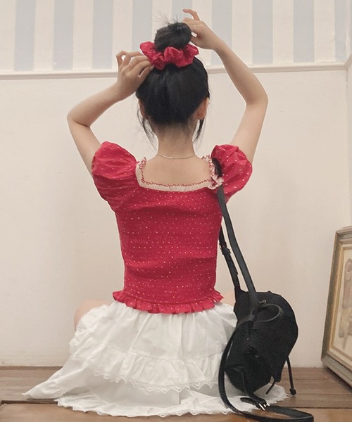 frunco（フランコ）の「【ZOZOTOWN限定】シュシュ付きドットブラウス（シャツ/ブラウス・レディース・ホワイト/レッド/ネイビー・FREE）」の14枚目の写真