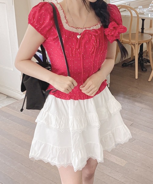 frunco（フランコ）の「【ZOZOTOWN限定】シュシュ付きドットブラウス（シャツ/ブラウス・レディース・ホワイト/レッド/ネイビー・FREE）」の9枚目の写真