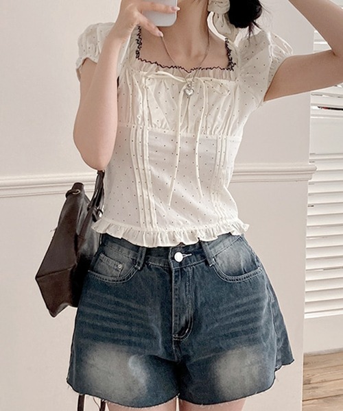 frunco（フランコ）の「【ZOZOTOWN限定】シュシュ付きドットブラウス（シャツ/ブラウス・レディース・ホワイト/レッド/ネイビー・FREE）」の6枚目の写真