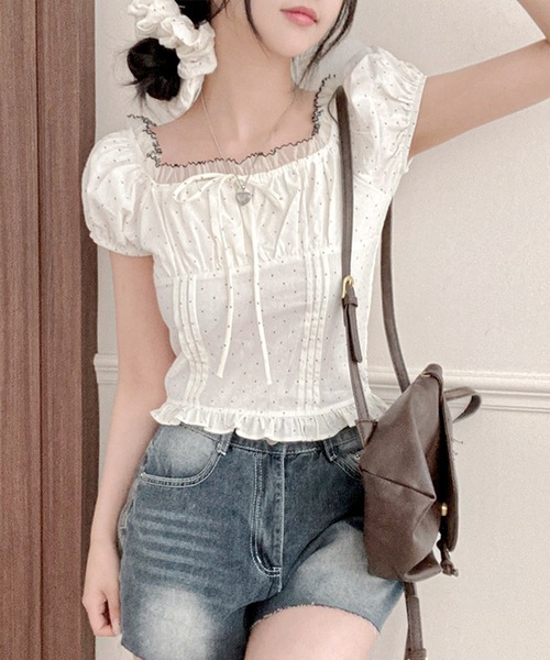 frunco（フランコ）の「【ZOZOTOWN限定】シュシュ付きドットブラウス（シャツ/ブラウス・レディース・ホワイト/レッド/ネイビー・FREE）」の4枚目の写真