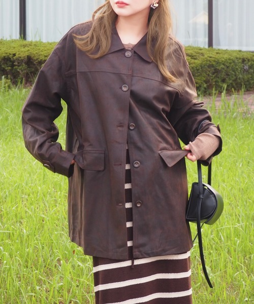 suede like soutien collar jacket /スエード調ステンカラーオーバー