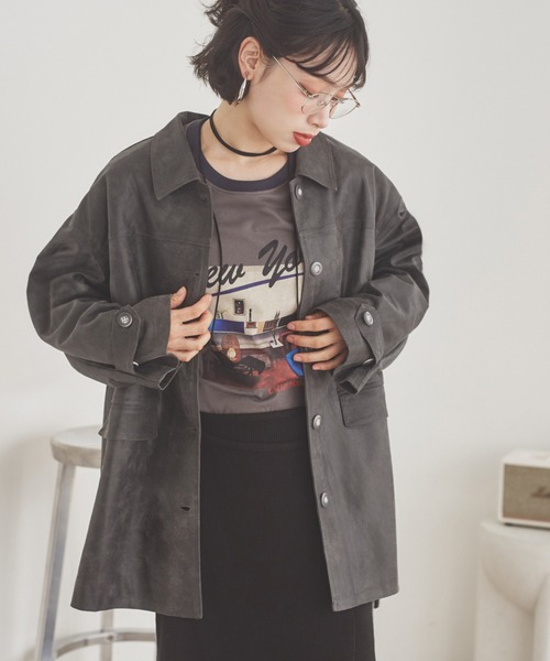 suede like soutien collar jacket /スエード調ステンカラーオーバー