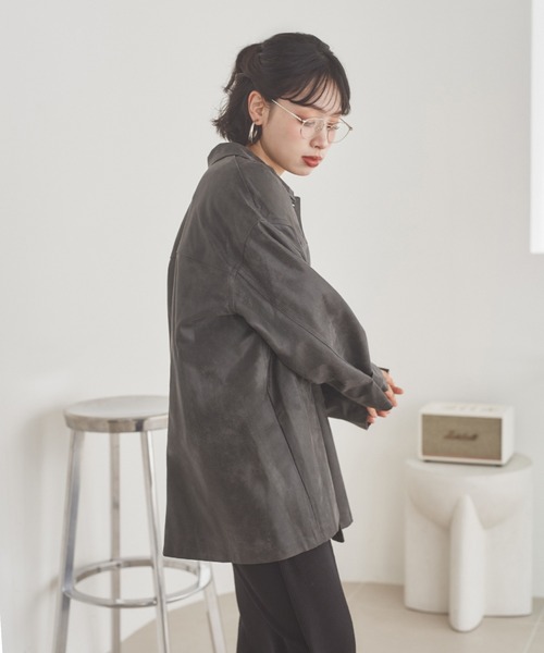 suede like soutien collar jacket /スエード調ステンカラーオーバー