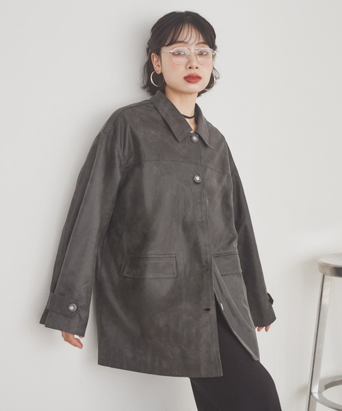 suede like soutien collar jacket /スエード調ステンカラーオーバー