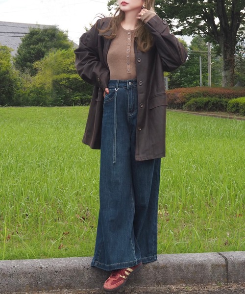 LAULEN（ローレン）の「suede like soutien collar jacket /スエード調ステンカラーオーバーサイズジャケット（ステンカラーコート・レディース・ブラウン/チャコールグレー・FREE）」の17枚目の写真