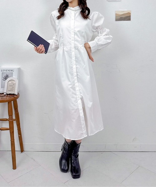 Mejoul（メジュール）の「ボリュームパフスリーブシャツワンピース（シャツワンピース・レディース・ホワイト・M/L）」の8枚目の写真