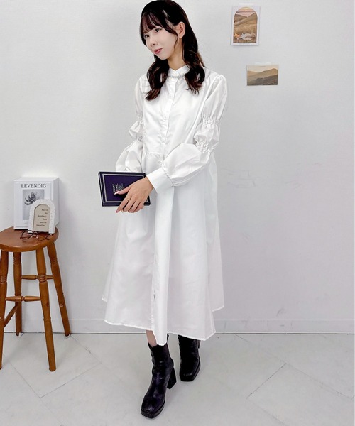 Mejoul（メジュール）の「ボリュームパフスリーブシャツワンピース（シャツワンピース・レディース・ホワイト・M/L）」の9枚目の写真