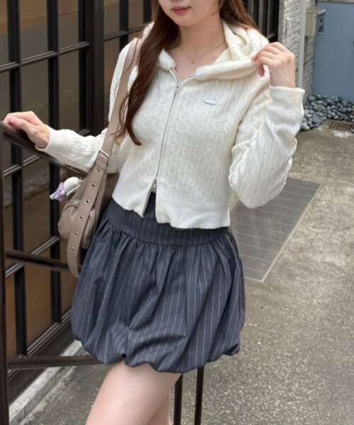 Another Branch olive des olive(アナザーブランチオリーブデオリーブ)の「フードファーケーブルパーカー(パーカー・レディース・トップグレー/オフホワイト/サックスブルー/ピンク/ネイビー・FREE)」の6枚目の写真