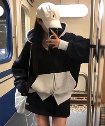 【再入荷】バイカラーオーバーサイズダブルZIPパーカー ジャケット