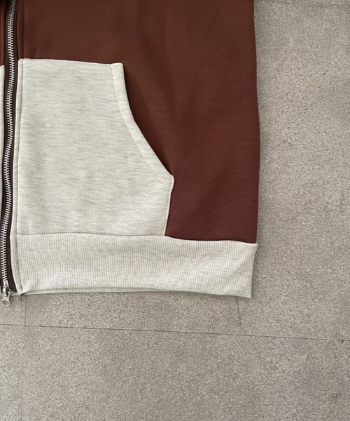 Teem Store(チームストア)の「【再入荷】バイカラーオーバーサイズダブルZIPパーカー ジャケット(パーカー・レディース・ネイビー/ブラウン・F)」の7枚目の写真
