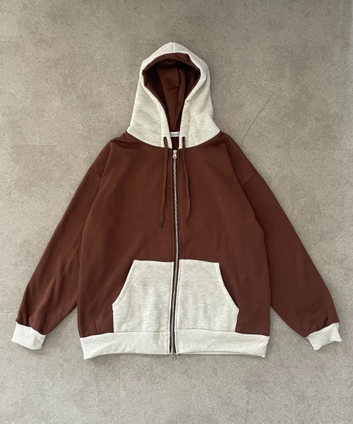Teem Store(チームストア)の「【再入荷】バイカラーオーバーサイズダブルZIPパーカー ジャケット(パーカー・レディース・ネイビー/ブラウン・F)」の3枚目の写真
