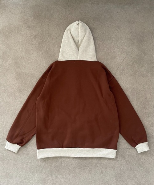 Teem Store(チームストア)の「【再入荷】バイカラーオーバーサイズダブルZIPパーカー ジャケット(パーカー・レディース・ネイビー/ブラウン・F)」の4枚目の写真