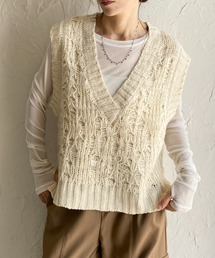 She's Closet（シーズクローゼット）の「深Vネックケーブル編み風ざっくりニットベスト（ベスト・レディース）」