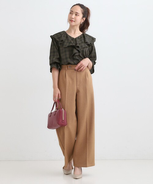 DRESKIP(ドレスキップ)の「【S-LL】きれいめカジュアルに チェック柄フリルブラウス(シャツ/ブラウス・レディース・アイボリー系1/ワイン系1/ダークブラウン系1・01/02/03/04)」の10枚目の写真