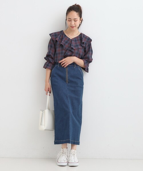 DRESKIP(ドレスキップ)の「【S-LL】きれいめカジュアルに チェック柄フリルブラウス(シャツ/ブラウス・レディース・アイボリー系1/ワイン系1/ダークブラウン系1・01/02/03/04)」の14枚目の写真