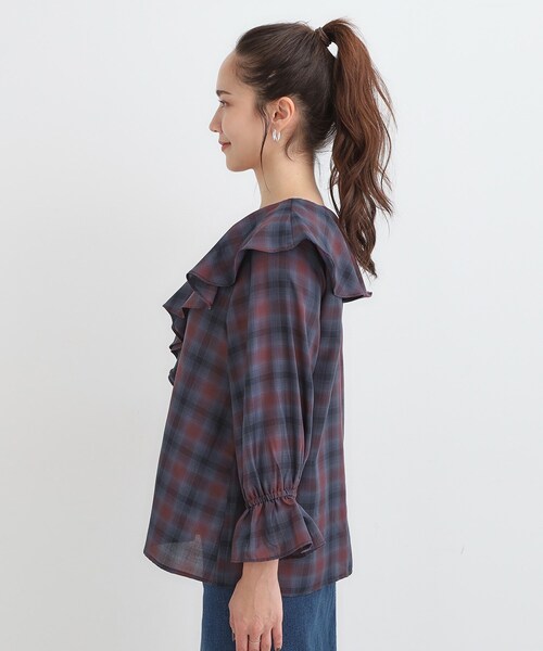 DRESKIP(ドレスキップ)の「【S-LL】きれいめカジュアルに チェック柄フリルブラウス(シャツ/ブラウス・レディース・アイボリー系1/ワイン系1/ダークブラウン系1・01/02/03/04)」の17枚目の写真