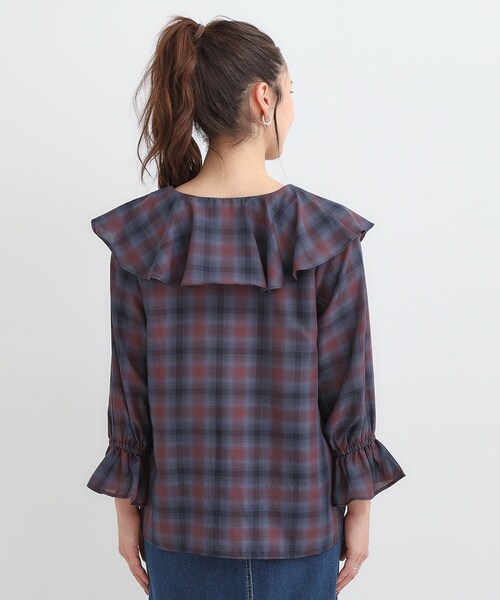 DRESKIP(ドレスキップ)の「【S-LL】きれいめカジュアルに チェック柄フリルブラウス(シャツ/ブラウス・レディース・アイボリー系1/ワイン系1/ダークブラウン系1・01/02/03/04)」の18枚目の写真