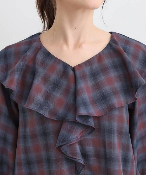 DRESKIP(ドレスキップ)の「【S-LL】きれいめカジュアルに チェック柄フリルブラウス(シャツ/ブラウス・レディース・アイボリー系1/ワイン系1/ダークブラウン系1・01/02/03/04)」の19枚目の写真