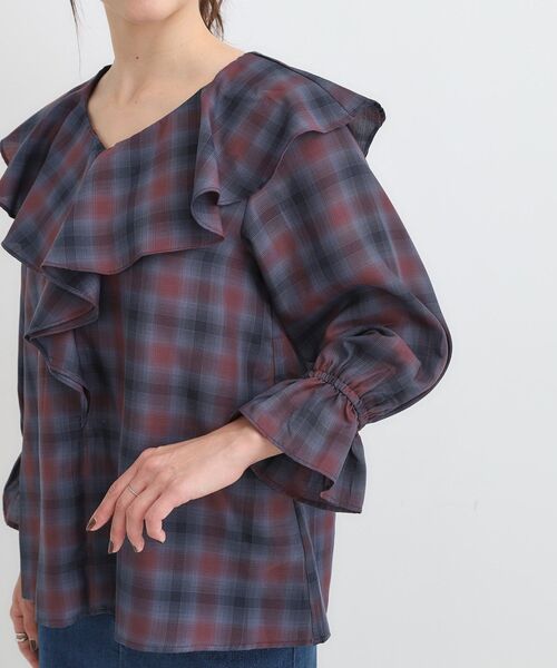 DRESKIP(ドレスキップ)の「【S-LL】きれいめカジュアルに チェック柄フリルブラウス(シャツ/ブラウス・レディース・アイボリー系1/ワイン系1/ダークブラウン系1・01/02/03/04)」の20枚目の写真