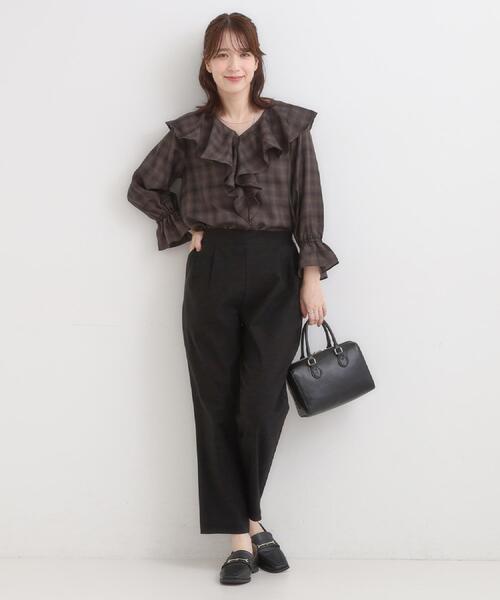 DRESKIP(ドレスキップ)の「【S-LL】1枚で華やか チェック柄フリルブラウス(シャツ/ブラウス・レディース・アイボリー系1/ワイン系1/ダークブラウン系1・01/02/03/04)」の13枚目の写真