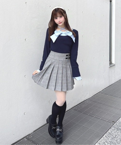 one way（ワンウェイ）の「ダブルベルトプリーツスカート（スカート・レディース・グレー/ブラック/グレー系その他/ブラウン系その他/ブラック系その他・FREE）」の10枚目の写真