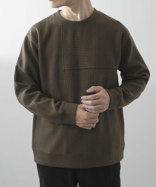 ITEMS URBANRESEARCH（アイテムズ アーバンリサーチ）の「キリカエ ジャカード クルーネックtops（Tシャツ/カットソー・メンズ・ブラック/ブルー系その他/オリーブ/ホワイト・LARGE/MEDIUM）」の4枚目の写真