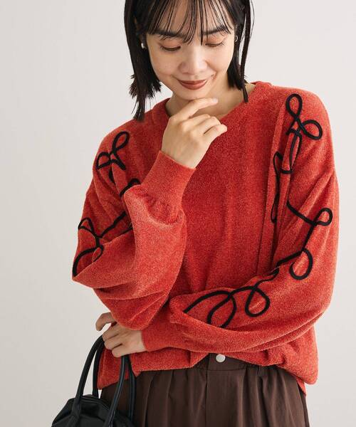 セール】刺繍コードニットプルオーバー（ニット/セーター）｜Green