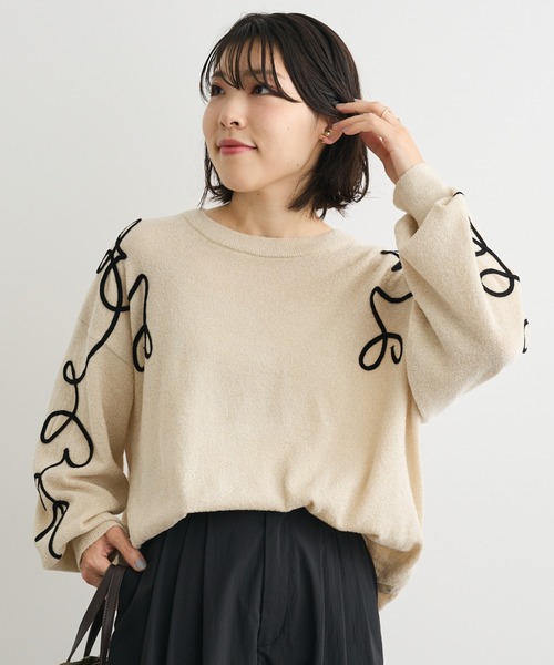 Green Parks(グリーンパークス)の「刺繍コードニットプルオーバー(ニット/セーター・レディース・ホワイト系その他2/グレー/オレンジ・FREE)」の2枚目の写真
