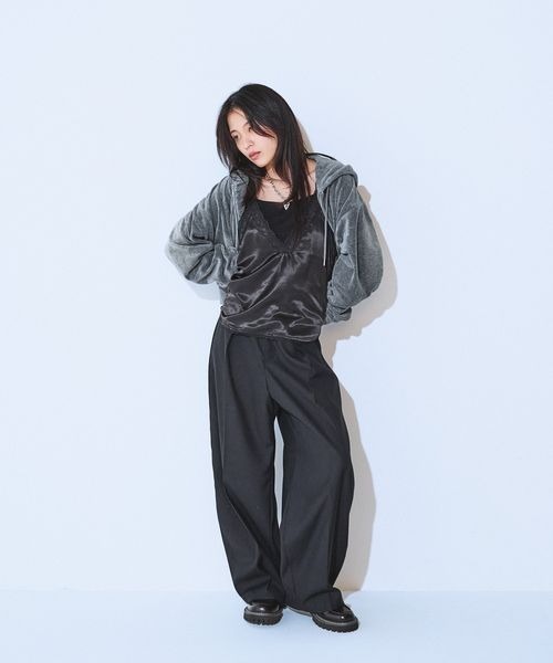 JEANASIS（ジーナシス）の「センタープレスコクーンパンツ/600724（スラックス・レディース・モカ/ブラック/オフホワイト/ブラック系・MEDIUM/SMALL）」の10枚目の写真