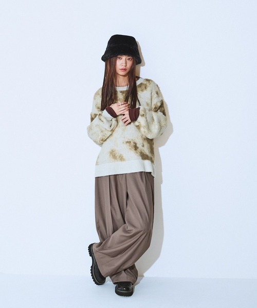 JEANASIS（ジーナシス）の「センタープレスコクーンパンツ/600724（スラックス・レディース・モカ/ブラック/オフホワイト/ブラック系・MEDIUM/SMALL）」の6枚目の写真