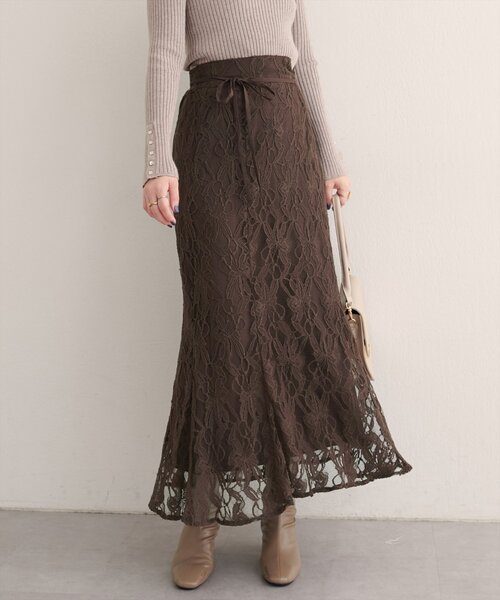 natural couture（ナチュラルクチュール）の「長さ変えられるフラワーレーススカート（スカート・レディース・ホワイト系その他/ブラウン/ピンク系その他・FREE）」の3枚目の写真