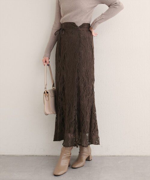 natural couture（ナチュラルクチュール）の「長さ変えられるフラワーレーススカート（スカート・レディース・ホワイト系その他/ブラウン/ピンク系その他・FREE）」の5枚目の写真