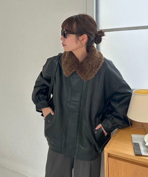 セール】【衿取り外し可能/ユニセックス】ボア衿付きフェイクレザー