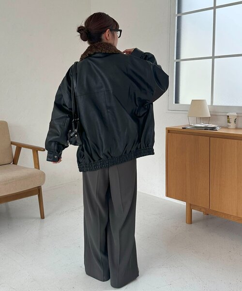 セール】【衿取り外し可能/ユニセックス】ボア衿付きフェイクレザー