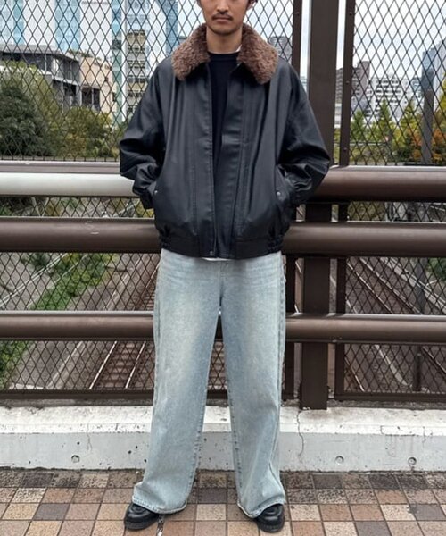 セール】【衿取り外し可能/ユニセックス】ボア衿付きフェイクレザー