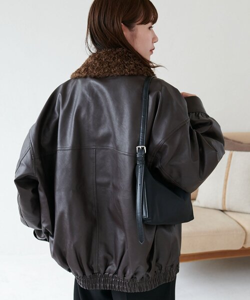 衿取り外し可能/ユニセックス】ボア衿付きフェイクレザーブルゾン