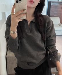 LAFFMO（ラフモ）の「ポロ襟 スキッパー長袖ニットプルオーバー（ニット/セーター）」