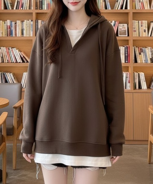 cammie(キャミー)の「カットソーレイヤード風トップス(Tシャツ/カットソー・レディース・ブラウン/ベージュ・M/L)」の2枚目の写真