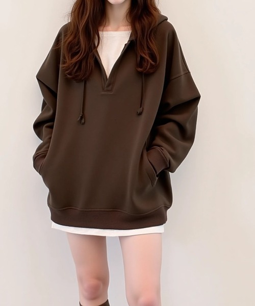 cammie(キャミー)の「カットソーレイヤード風トップス(Tシャツ/カットソー・レディース・ブラウン/ベージュ・M/L)」の7枚目の写真
