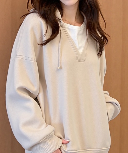 cammie(キャミー)の「カットソーレイヤード風トップス(Tシャツ/カットソー・レディース・ブラウン/ベージュ・M/L)」の4枚目の写真