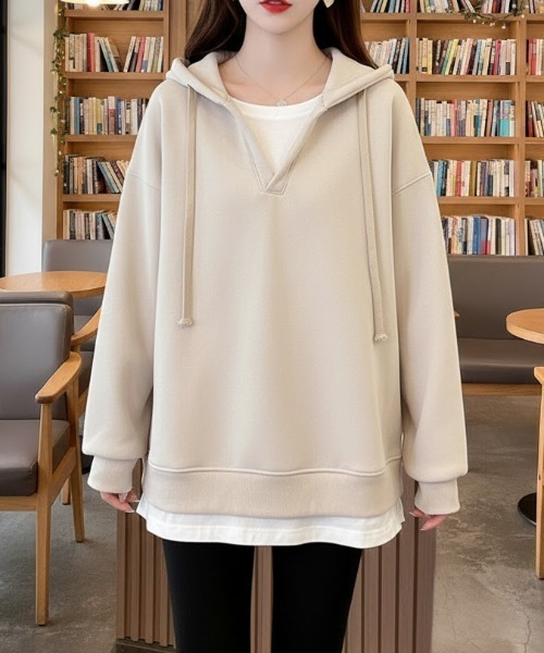cammie(キャミー)の「カットソーレイヤード風トップス(Tシャツ/カットソー・レディース・ブラウン/ベージュ・M/L)」の9枚目の写真